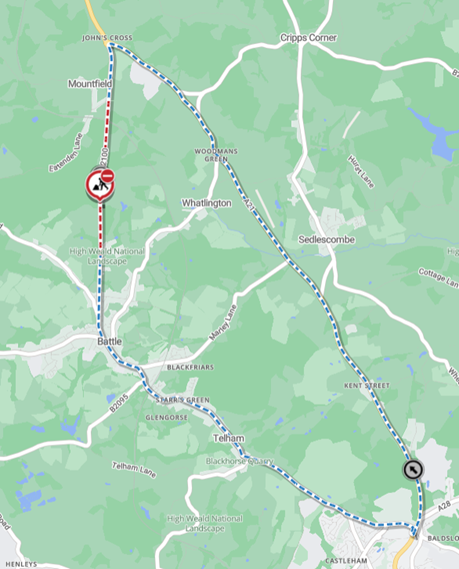 Map showing location of works area and diversion route