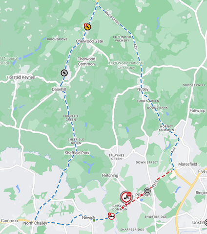 Map showing location of works area and diversion route