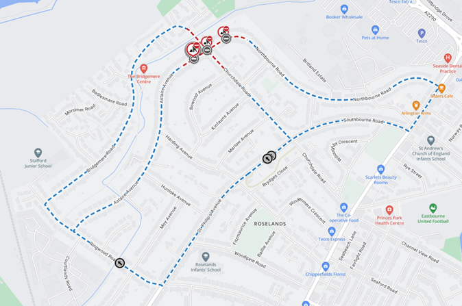 Map showing location of works area and diversion route

