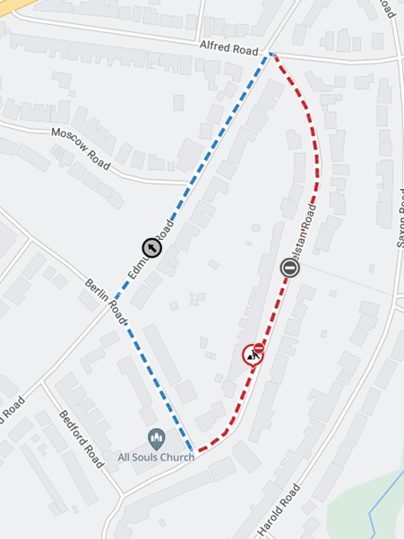Map showing location of works area and diversion route