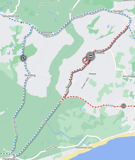 Map showing location of works area and diversion route