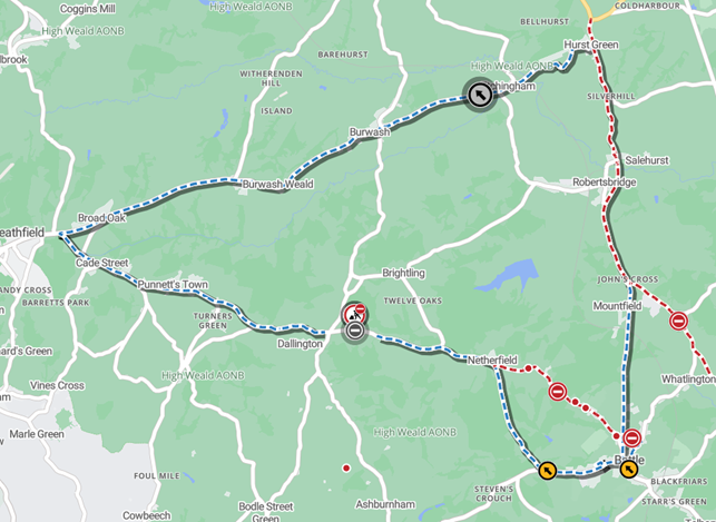 Map showing location of works area and diversion route