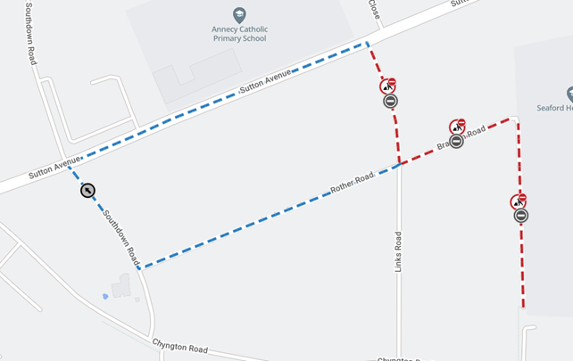 Map showing extent of works area and diversion route