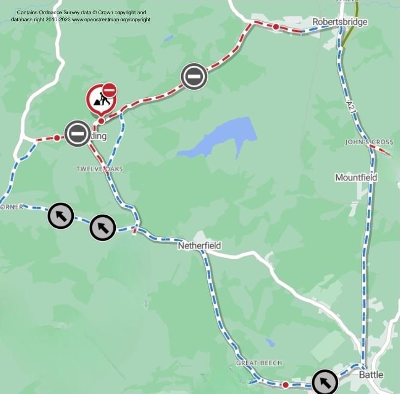 Map of works areas and diversion routes