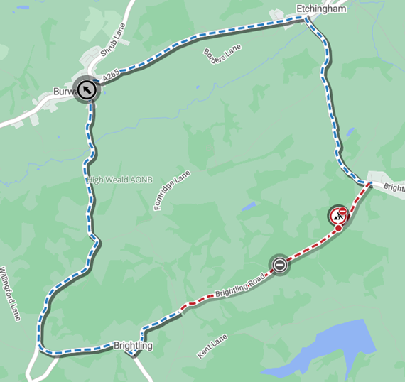Map showing location of works area and diversion route