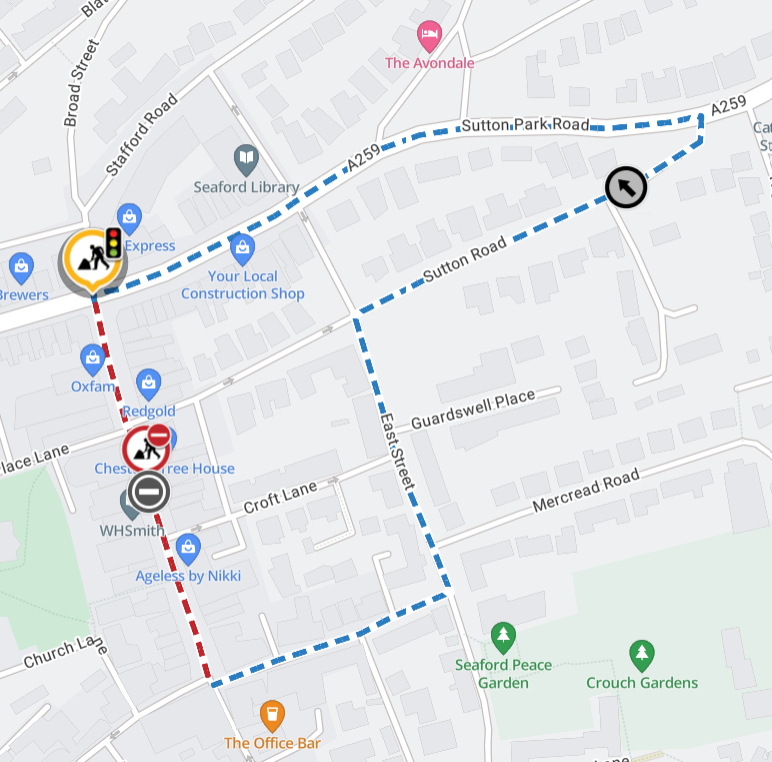 Map showing location of works and diversion route