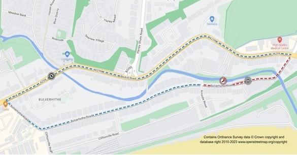Map showing works area and diversion route