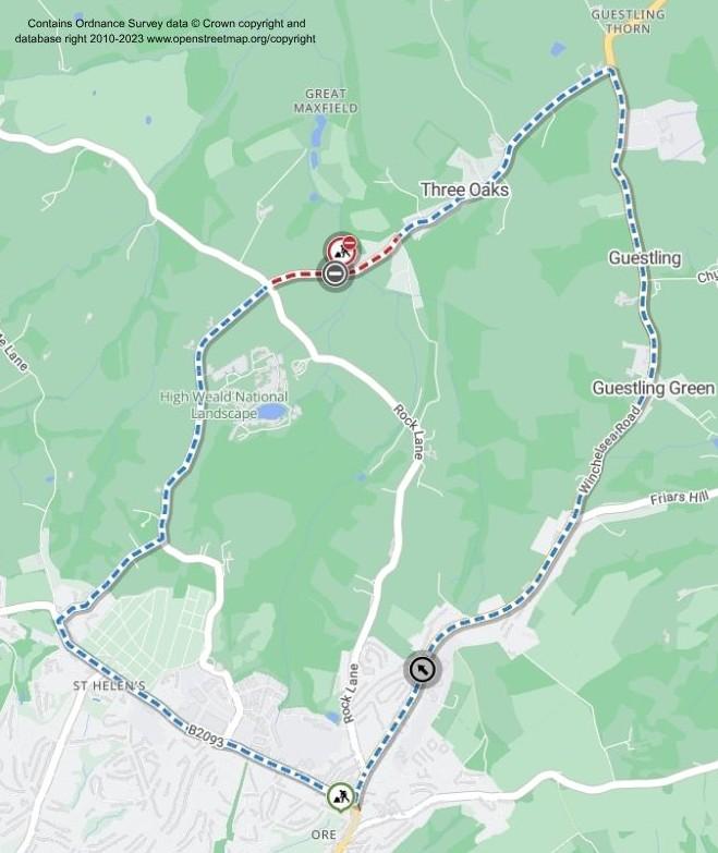 Map showing works area and diversion route