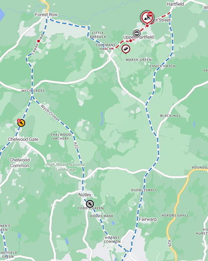 Map showing the location of works and diversion route