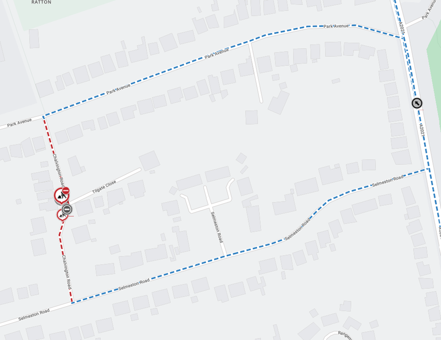 Map showing location of works area and diversion route