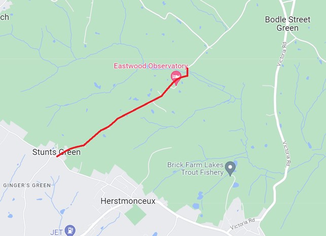 Map showing road closure extent for works on Chilsham Lane Herstmonceux