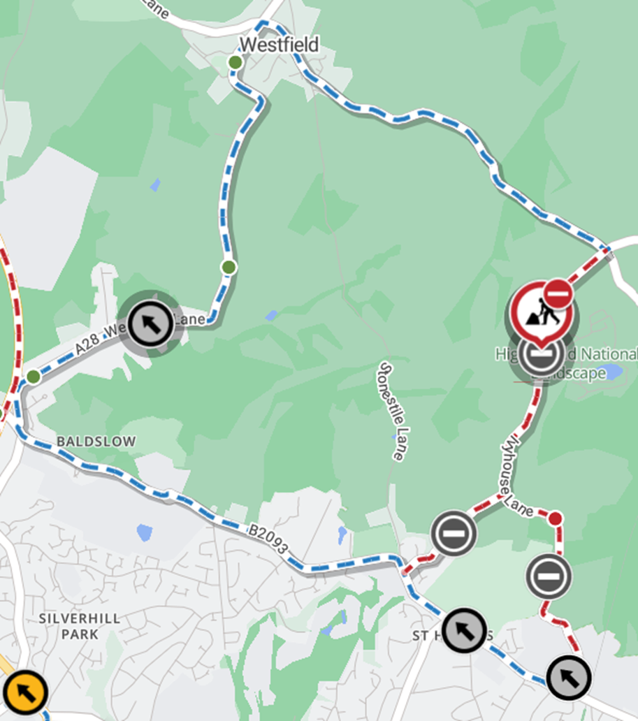 Map showing location of works area and diversion route