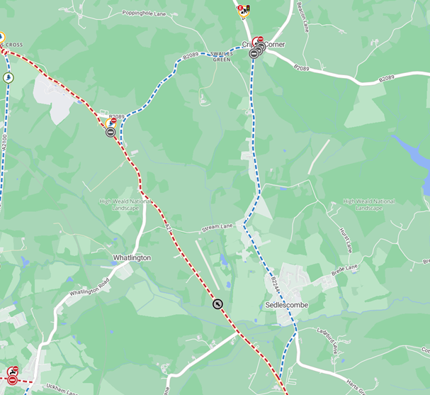 Map showing location of works area and diversion route
