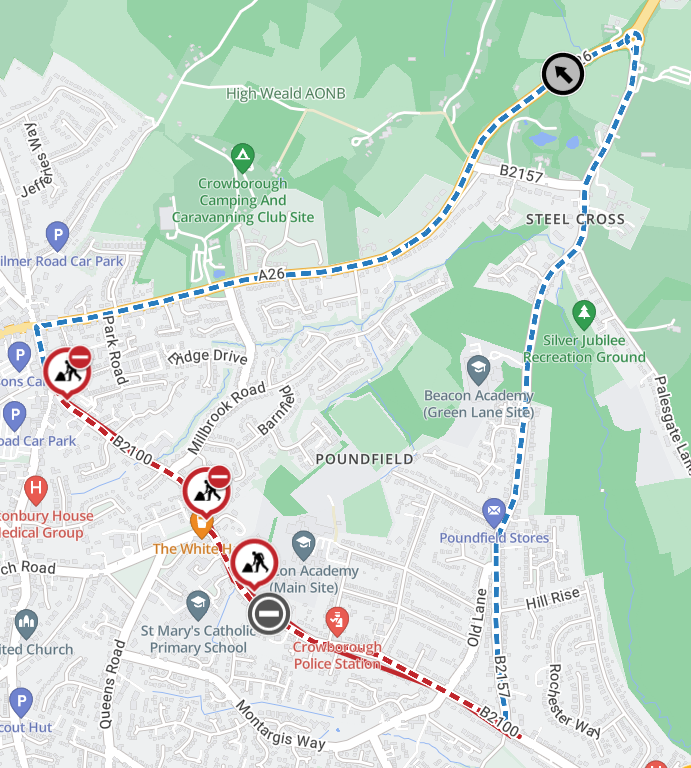 Map showing location of works area and diversion route