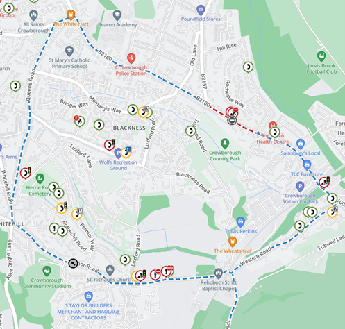 Map showing extent of works area and diversion route