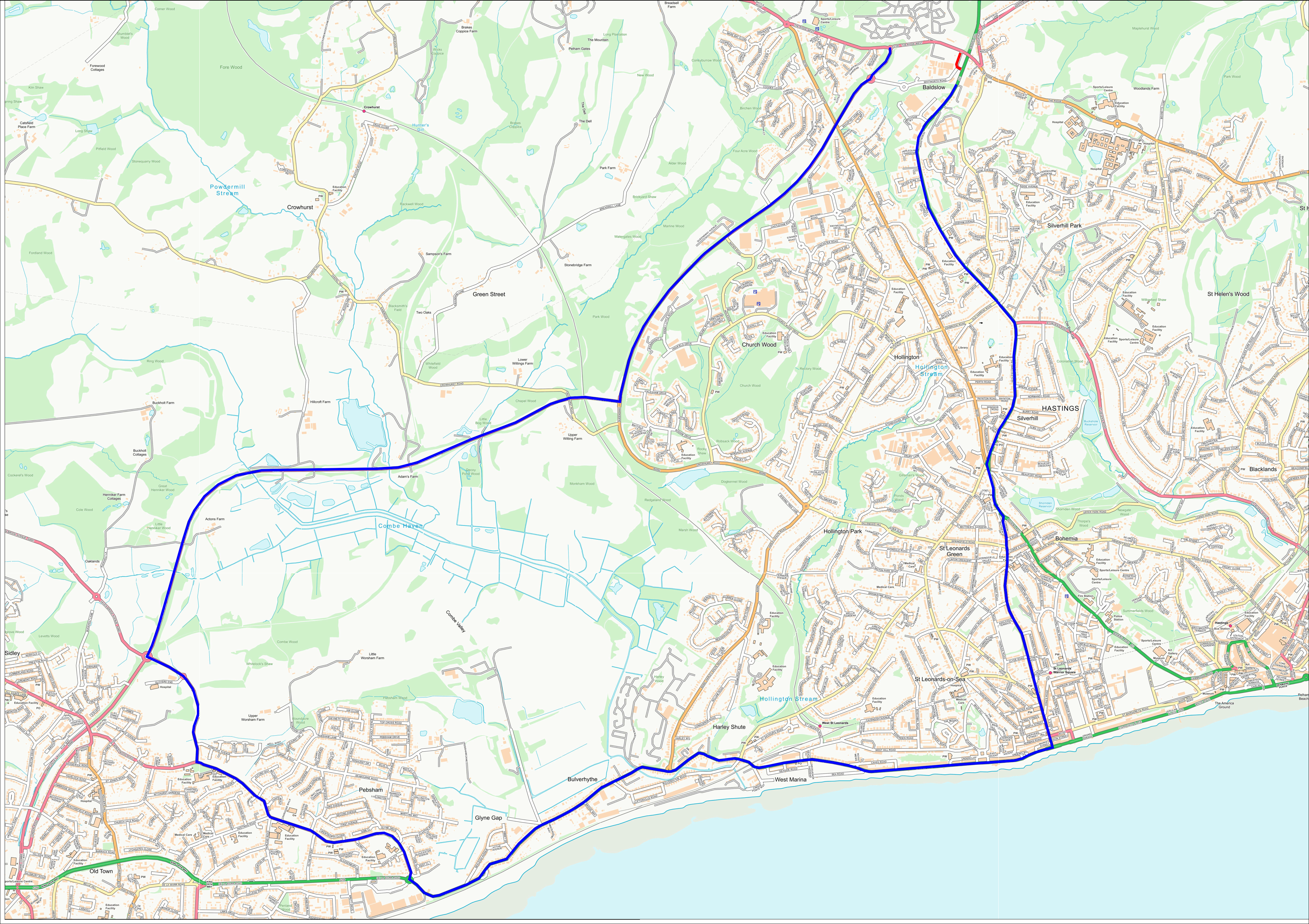 Map showing the diversion route (Please see below for road names)