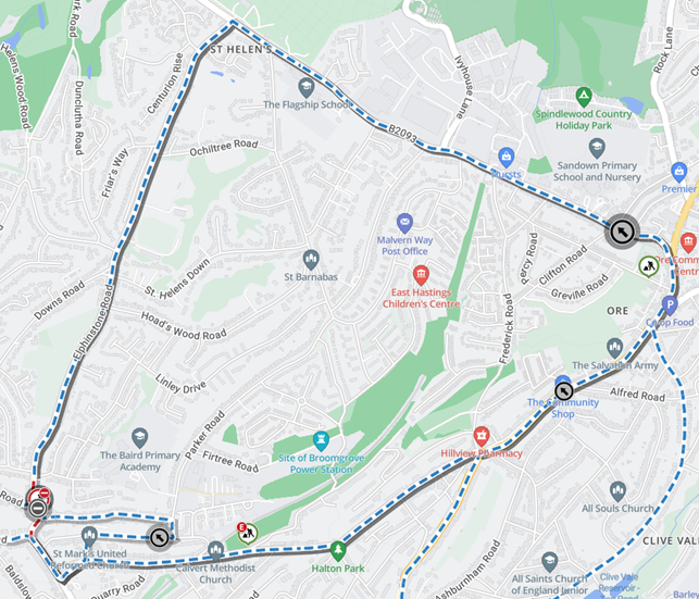 Map showing location of works area and diversion route