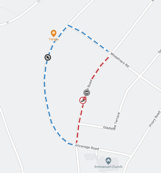 Map showing extent of works area and diversion route