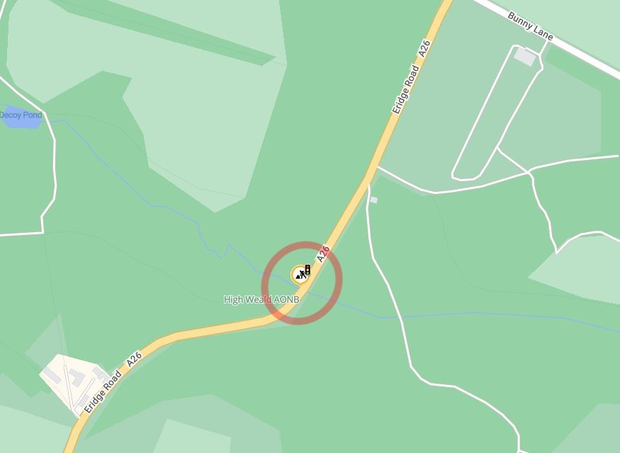 Map showing location of bridge repairs on A26 Eridge Road