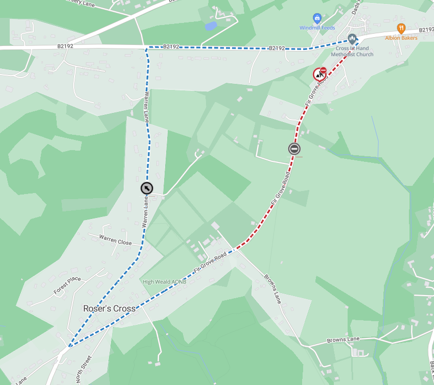 Map showing location of works area and diversion route