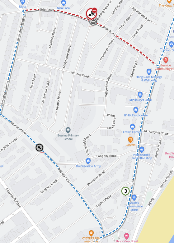 Map showing location of works area and diversion route