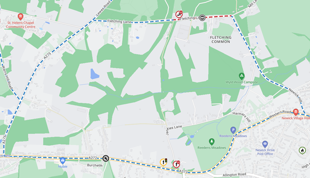 Map showing location of works area and diversion route