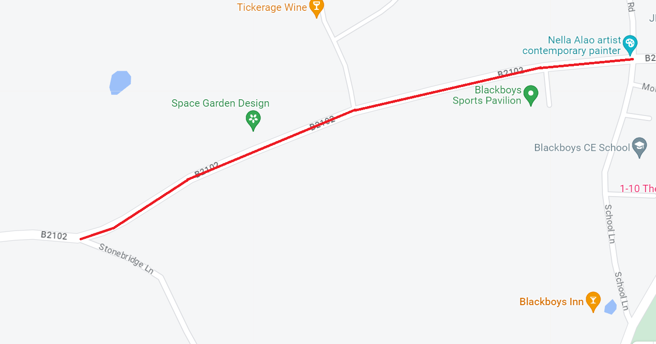 A map of the footway reconstruction extent on Framfield Road, Blackboys