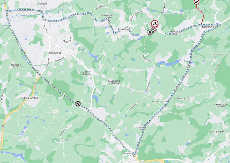 Map showing location of works area and diversion route