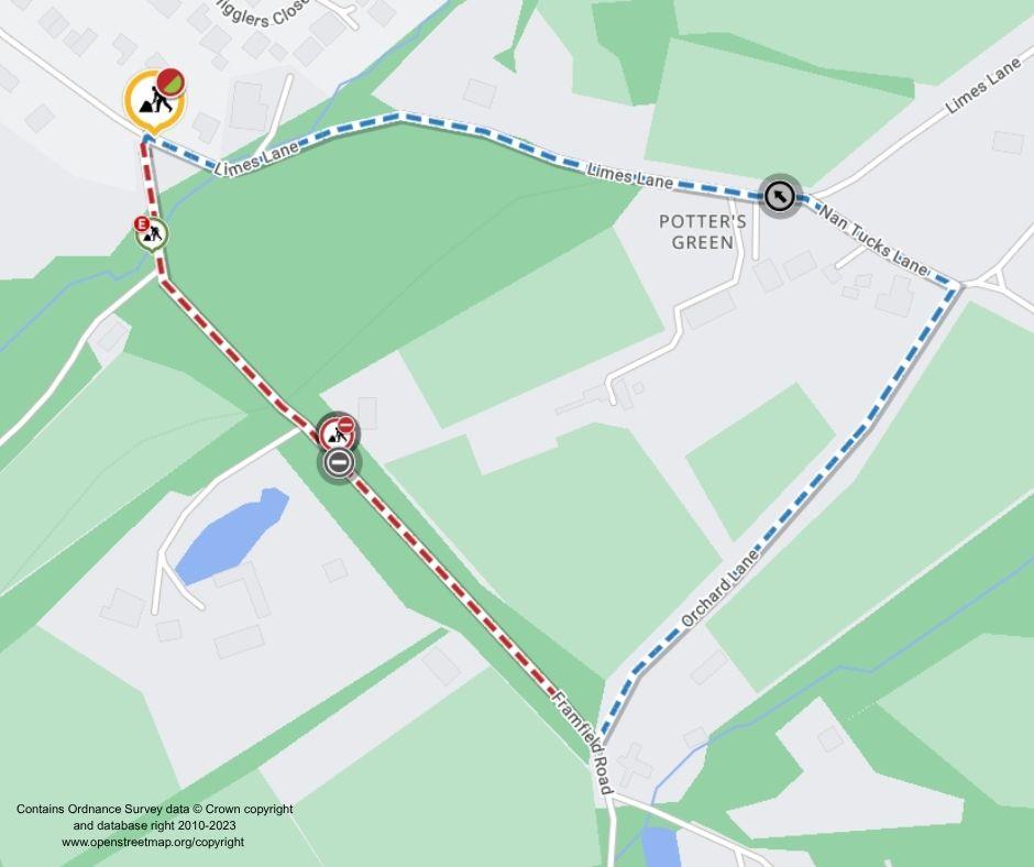 Map of works area and diversion route