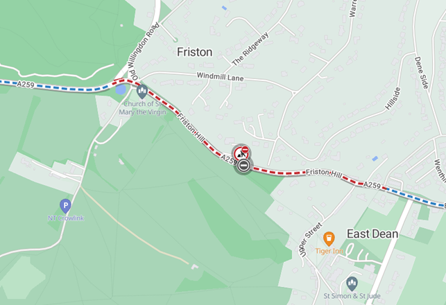 Map showing work location between Jevington Road and Michel Dene Road