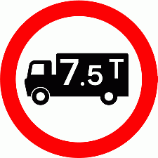 An image a weight restriction sign, showing a van in a red circle with 7.5t