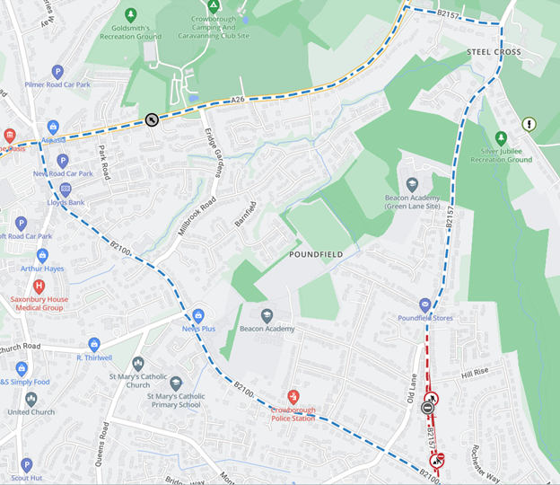 Map showing extent of works area and diversion route