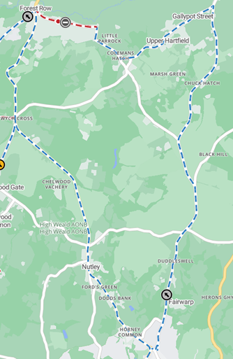 Map showing extent of works area and diversion route