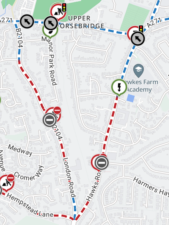Map showing location of works area and diversion route