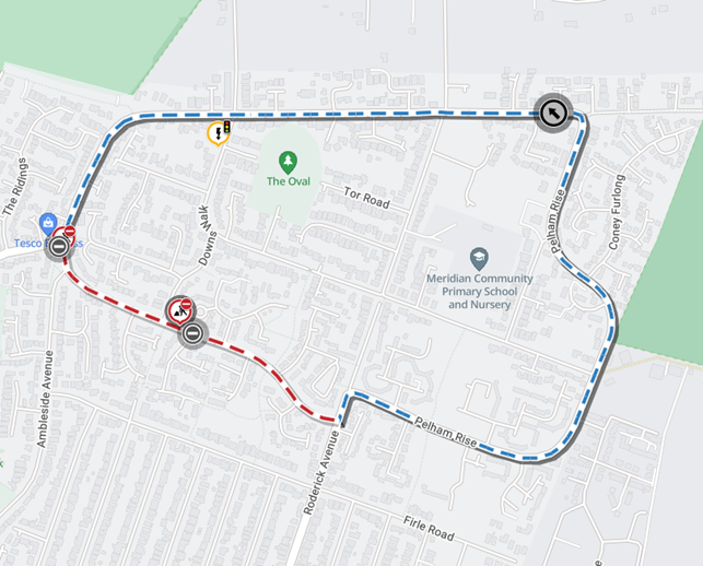Map showing location of works area and diversion route