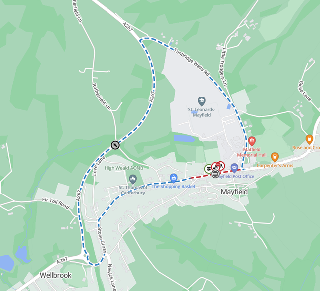 Map showing extent of works area and diversion route
