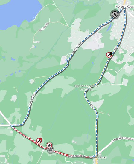 Map showing location of works area and diversion route