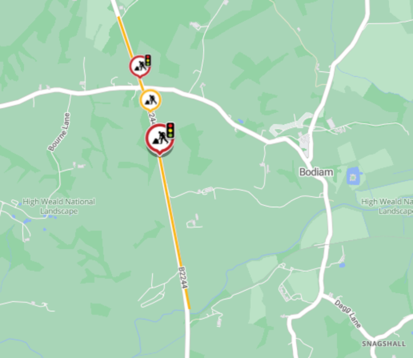 Map showing location of works area and diversion route