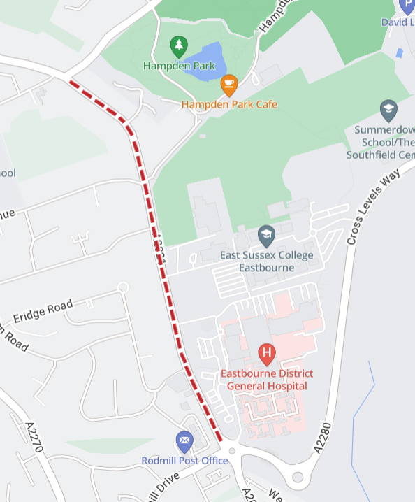 Map showing extent of works area in Kings Drive, Eastbourne