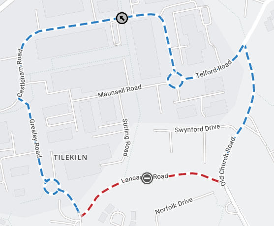 Map showing extent of the works area and diversion route