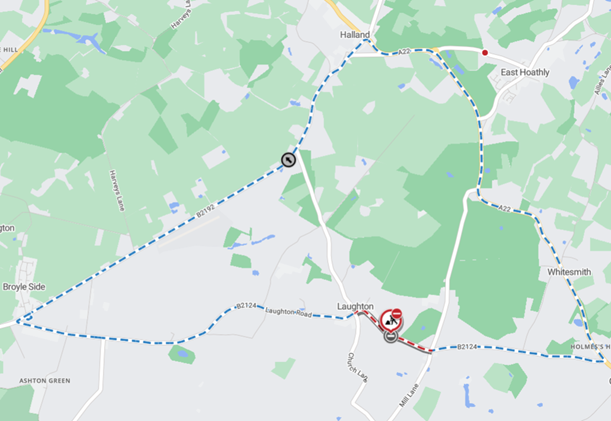 Map showing location of works area and diversion route

