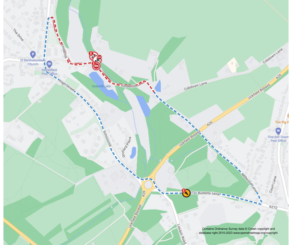 Map showing works area and diversion route