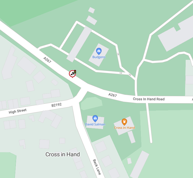 Map showing location of works area at the junction of B2192 and A267