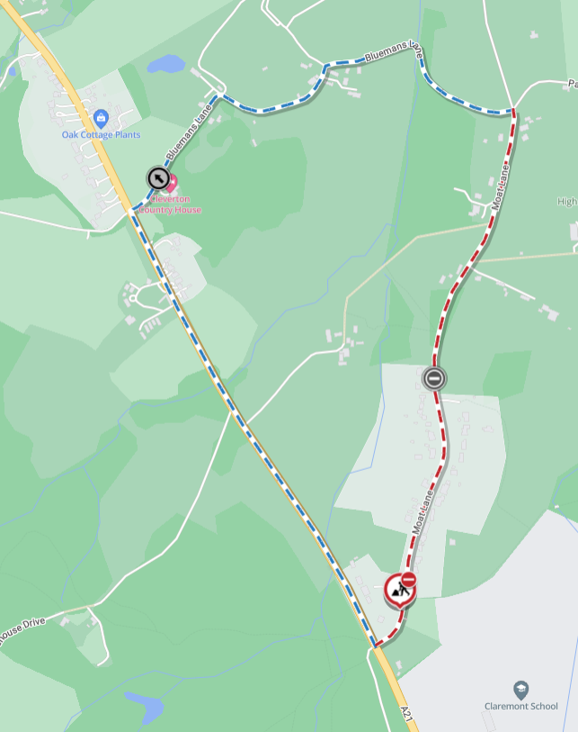 Map showing location of works area and diversion route