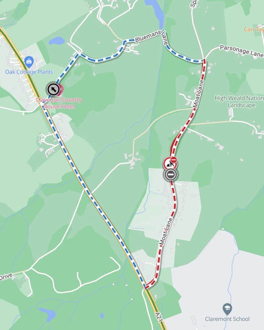 Map showing the closure of Moat Lane, Westfield