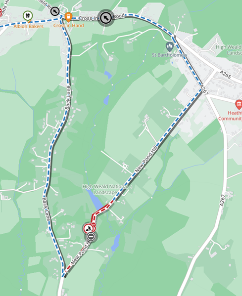 Map showing location of works area and diversion route

