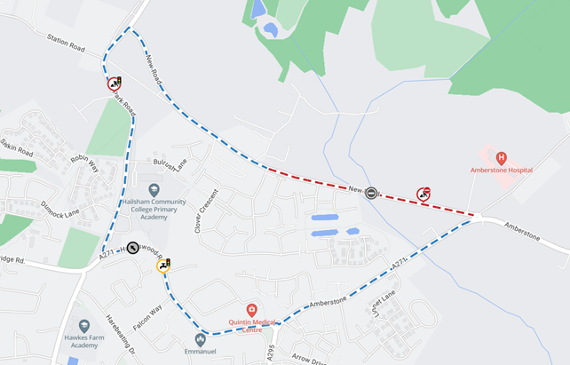 Map showing extent of works area and diversion route