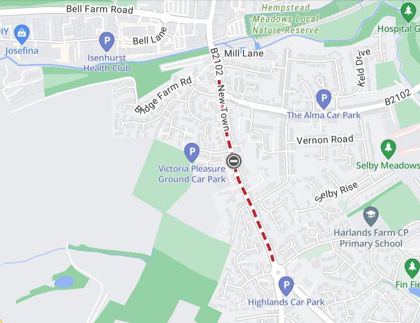 Map showing extent of upcoming roadworks on New Town, Uckfield