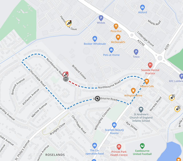 Map showing location of works area and diversion route