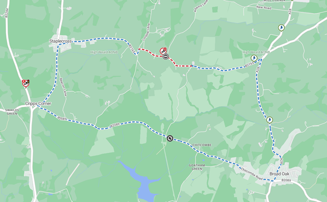 Map showing location of works and diversion route